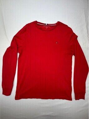 Tommy Hilfiger Men's Long Sleeve Shirt Pullover Cotton Logo Size Medium Red